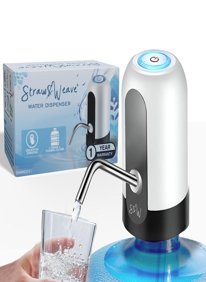 STRAW&WEAVE مضخة توزيع مياه أوتوماتيكية لزجاجة سعة 20 لترًا | موزع مياه محمول قابل لإعادة الشحن عبر منفذ USB للمنزل والمكتب | مضخة لزجاجة مياه سعة 20 لترًا | ضمان لمدة عام، أبيض - Image 1